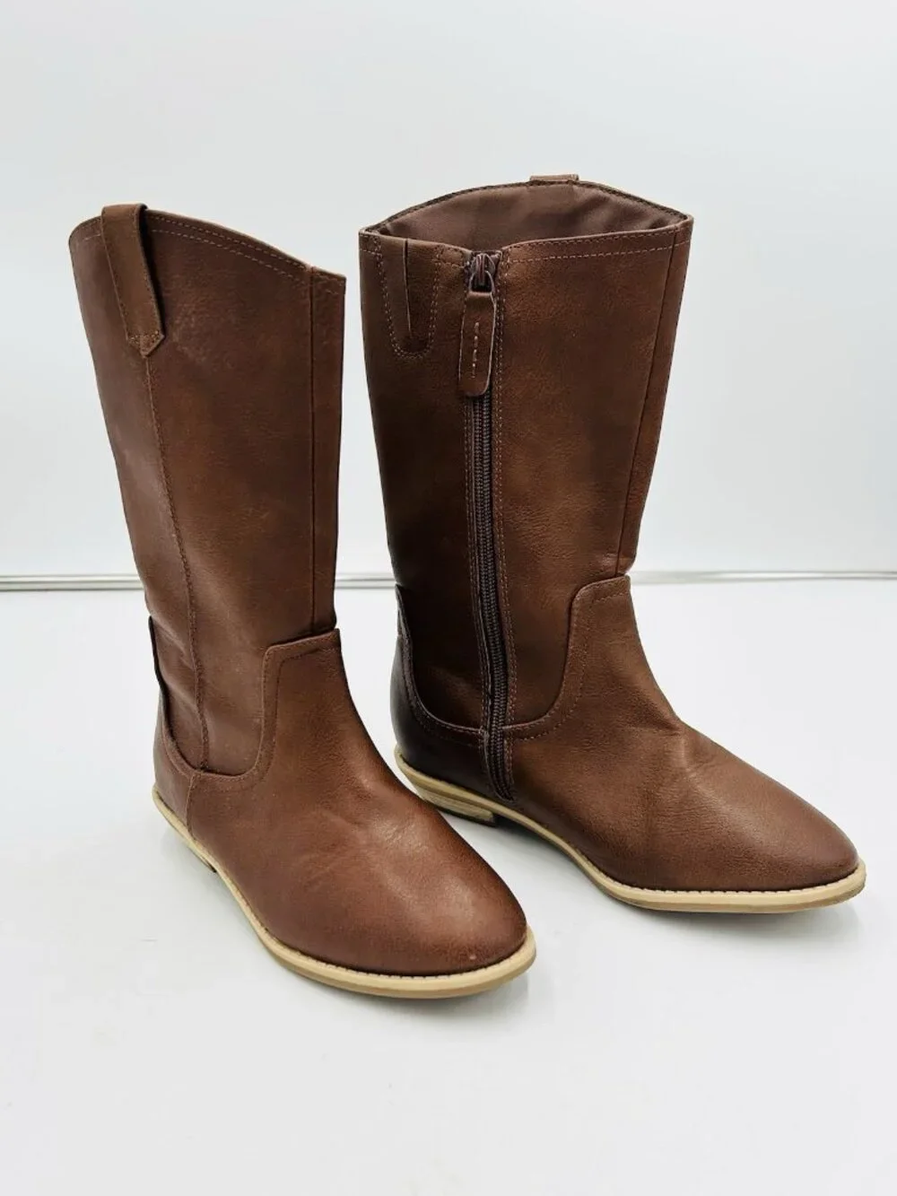 Cat & Jack Brown Girls Boots Sz 13 Zip Up Faux Leather 1